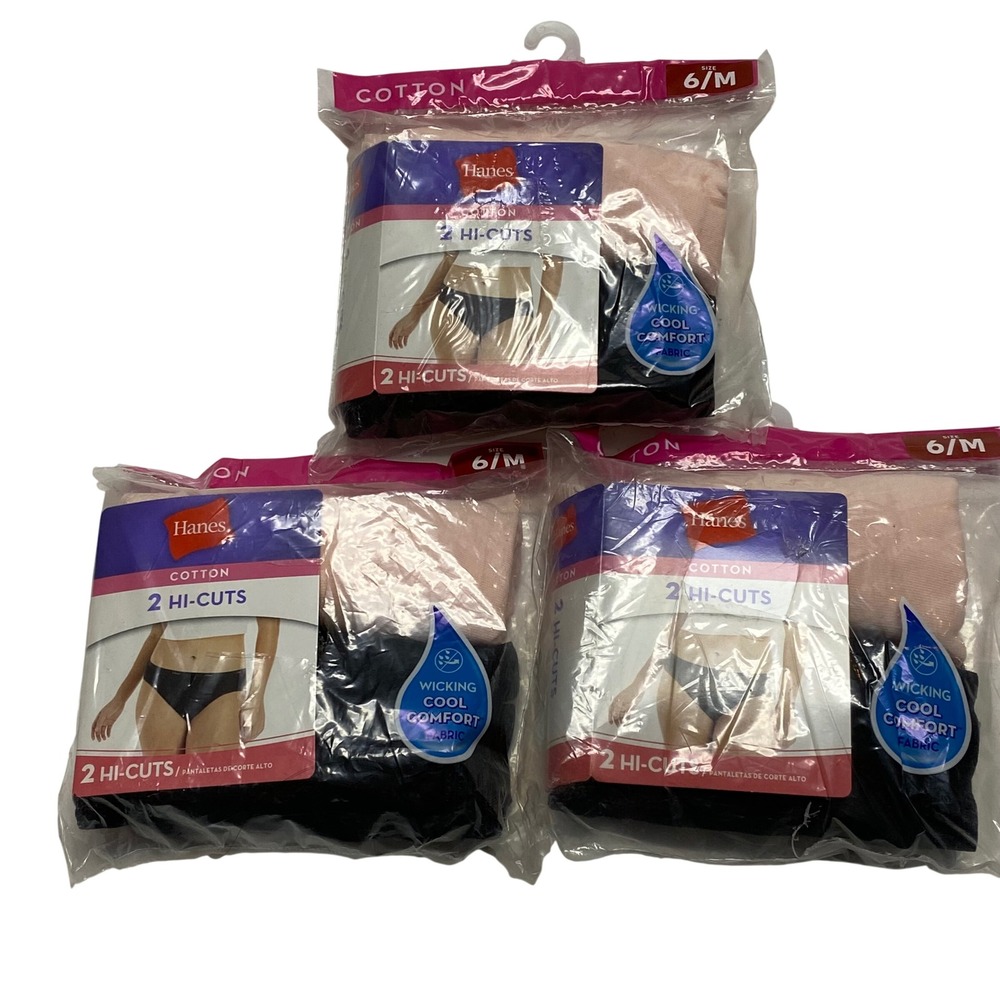 6 Pack Hanes Womens Cotton Hi-Cut Underwear‎ Size 6/M Wicking Cool Comfort  NWT